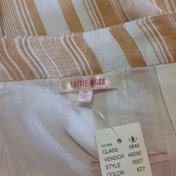 LOTTIE MOSS PACSUN Tan White Striped Button Front Mini Skirt Lined NWT X-Small - Picture 6 of 11